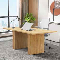 Natural Wood 78.74 in. Double Pedestal Rectangular Dining Table Seats 8