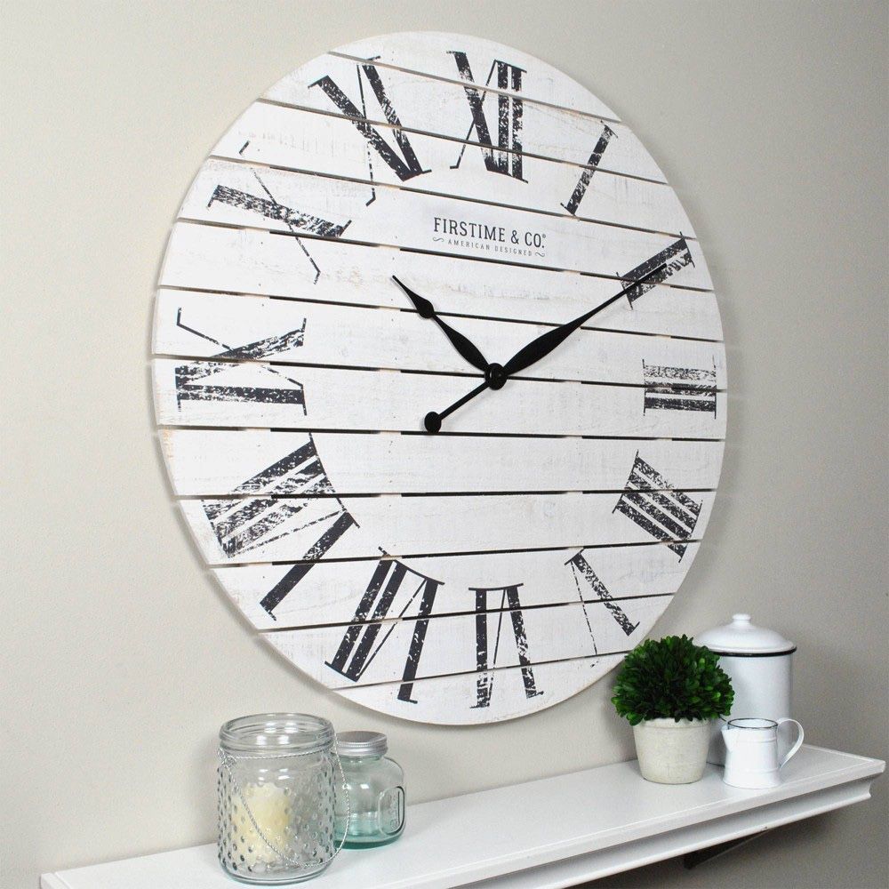 FirsTime & Co. White Farmhouse Shiplap Wall Clock, Farmhouse, Analog, 29 x 2 x 29 in