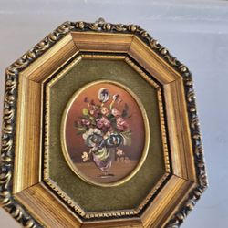 Vintage Signed Italian Oil Painting In An Ornate Octagonal Frame