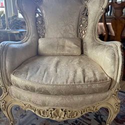 Antique French Carved Wood Angel Chair 
