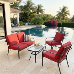 Outdoor Patio Set – Sofa, 2 Chairs & Glass Table