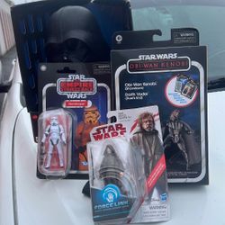 Darth Vader Doll, Who Bi Wan And Vader Action Figures, From Revenge Of The Sith, Sorry Trooper And Luke Skywalker.