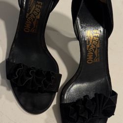 Ferragamo Black Suede High Heels Size 37.5 