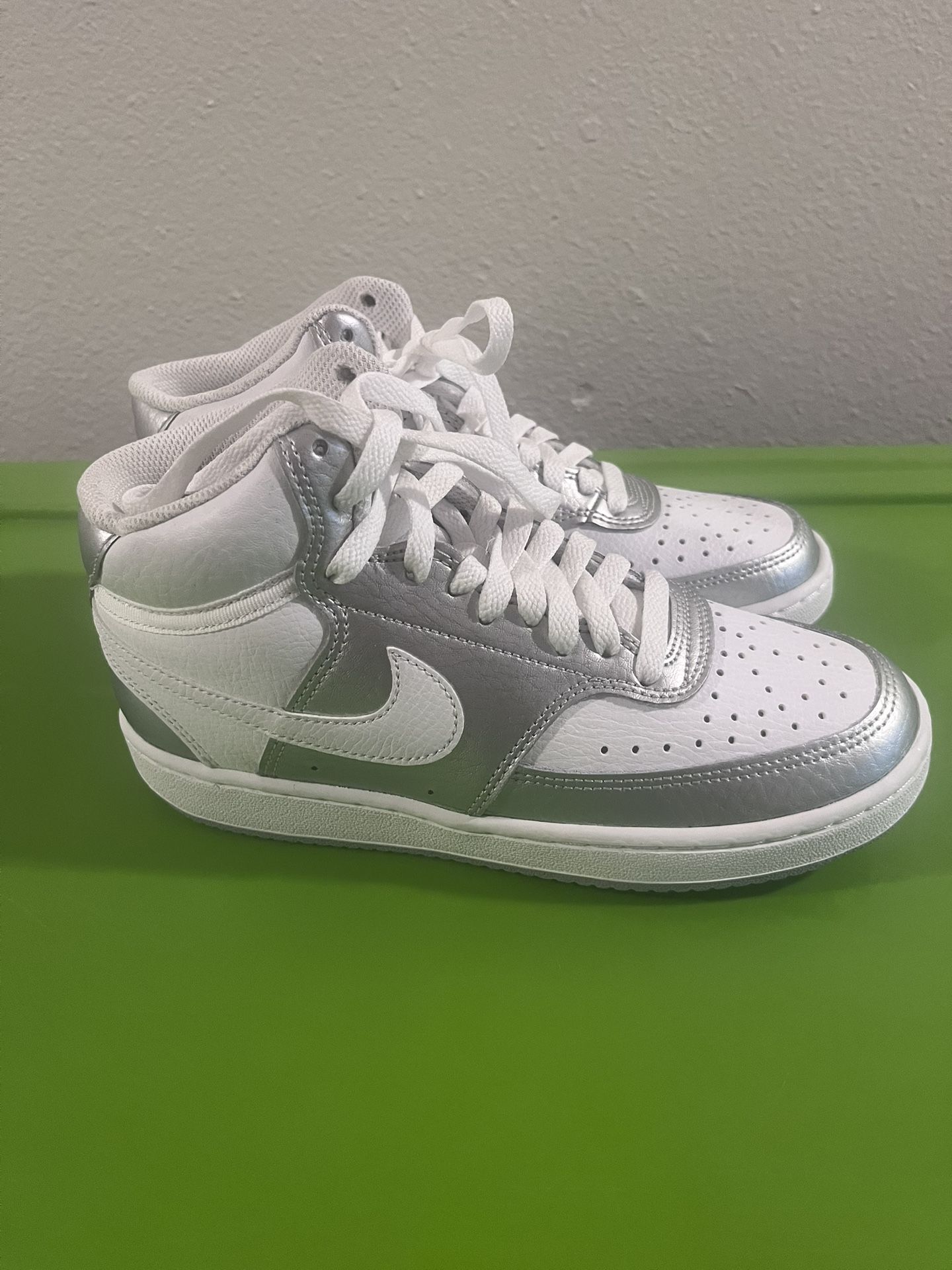 Nike Wmns Court Vision Mid White Metallic Silver Women Casual Shoes