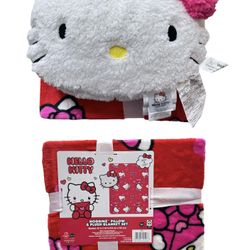 Hello Kitty Snuggly Fleece Blanket And Pillow Set Valentines 