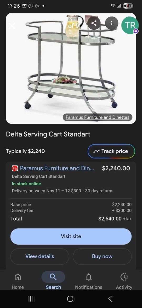 Modern Chrome & Glass Bar Cart / Serving Cart