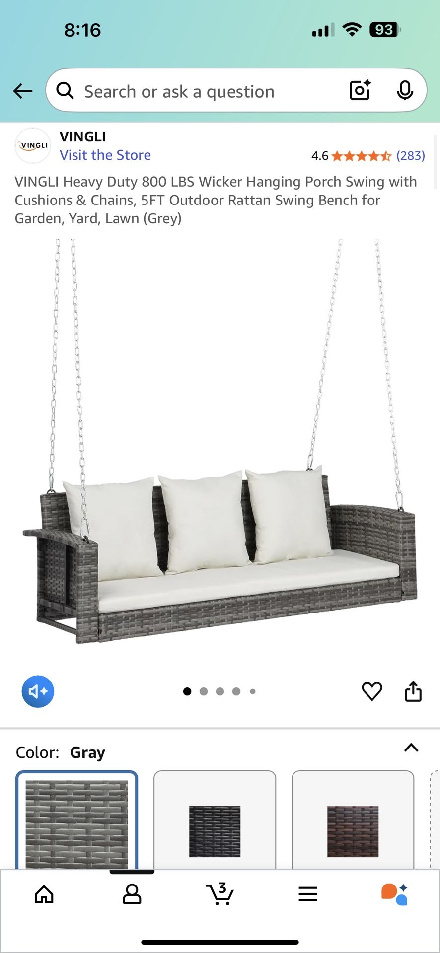 800 LBS Wicker Hanging Porch Swing