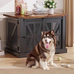 40" Dog Crate Furniture for Medium Dogs Up to 45 lb, Farmhouse Indoor End Table Dog Kennel with Sliding Doors, Black