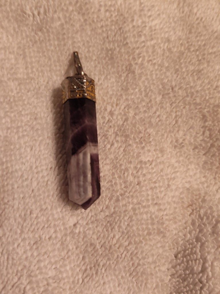 Vintage Raw Amethyst Sterling Silver Pendant Necklace