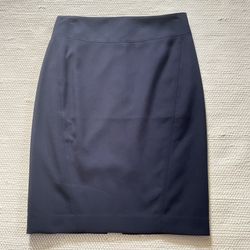 Ann Taylor LOFT Navy Blue Pencil Knee Length Skirt Lined Back Slit Size 2