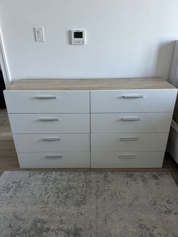 6 drawer dresser white and light wood with silver handles