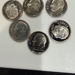 Lot Of 6 Gem Proof Roosevelt Dimes From Various Years All Are Mint 263