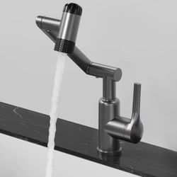 Single-Hole Bathroom Faucet w/ 4 Spray Modes & 360° Swivel – Grey