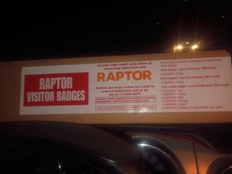 raptor technologies red visitor badges brand new