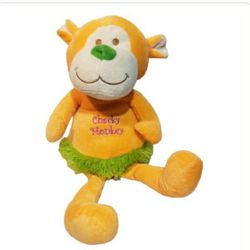 stuffed plush monkey bright colors peach lime green 14"