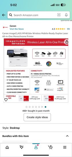 Cannon D465dw Laser Printer With Single Pass 2 Side Scan 