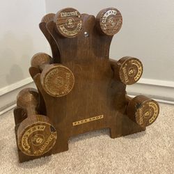 Vintage Wooden Dumbbell Weight Set w/ Rack