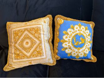 2 Designer Baroque Print Fringe Accent Throw Pillows – Reversible