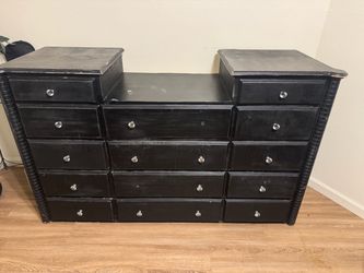 Black Wood Dresser with 15 Drawers