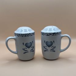 Vintage Corelle Blue Heart Salt and Pepper Shakers with Handles