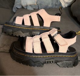 Dr. Martens Pink Suede Platform Sandals
