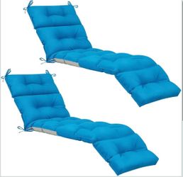 Tufted Chaise Lounge Cushions 75 × 22 × 5 Inches - Water-Repellent and Fade-Resistant. Light Blue.