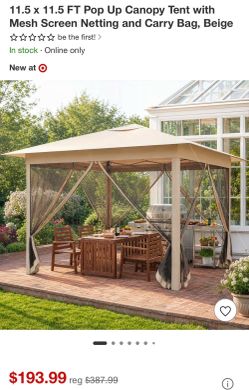 Pop Up Canopy Tent with Mesh Screen Netting and Carry Bag, Beige