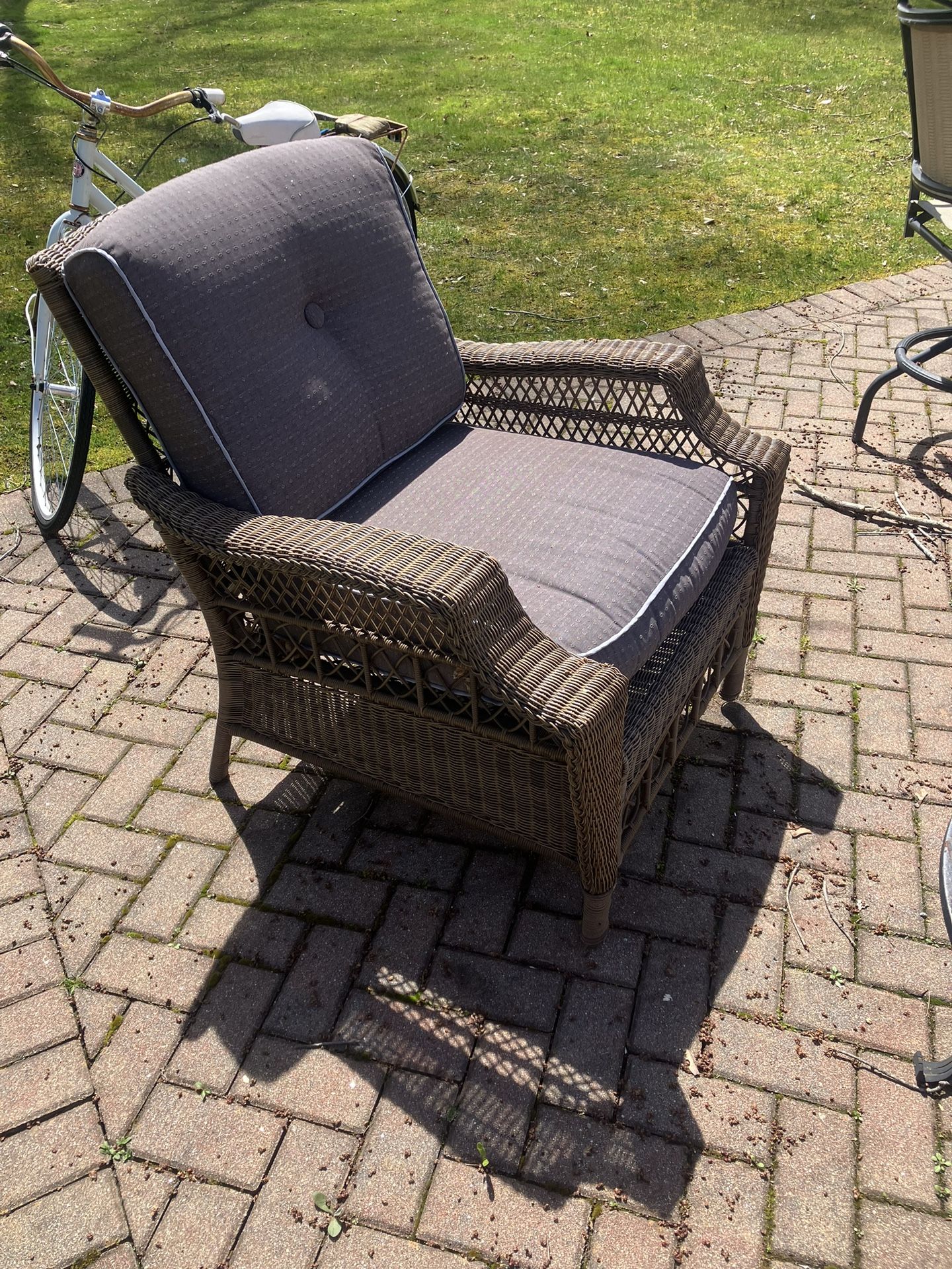 Wicker Patio Chair With Wrought Iron Glass Table