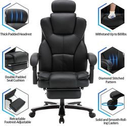 😀 Reclining Office Chair with Footrest 400lbs Oversized Big and Tall Office Chairs PU Leather