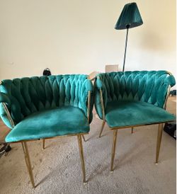 Set of 2 Teal Velvet Accent Chairs with Gold Legs