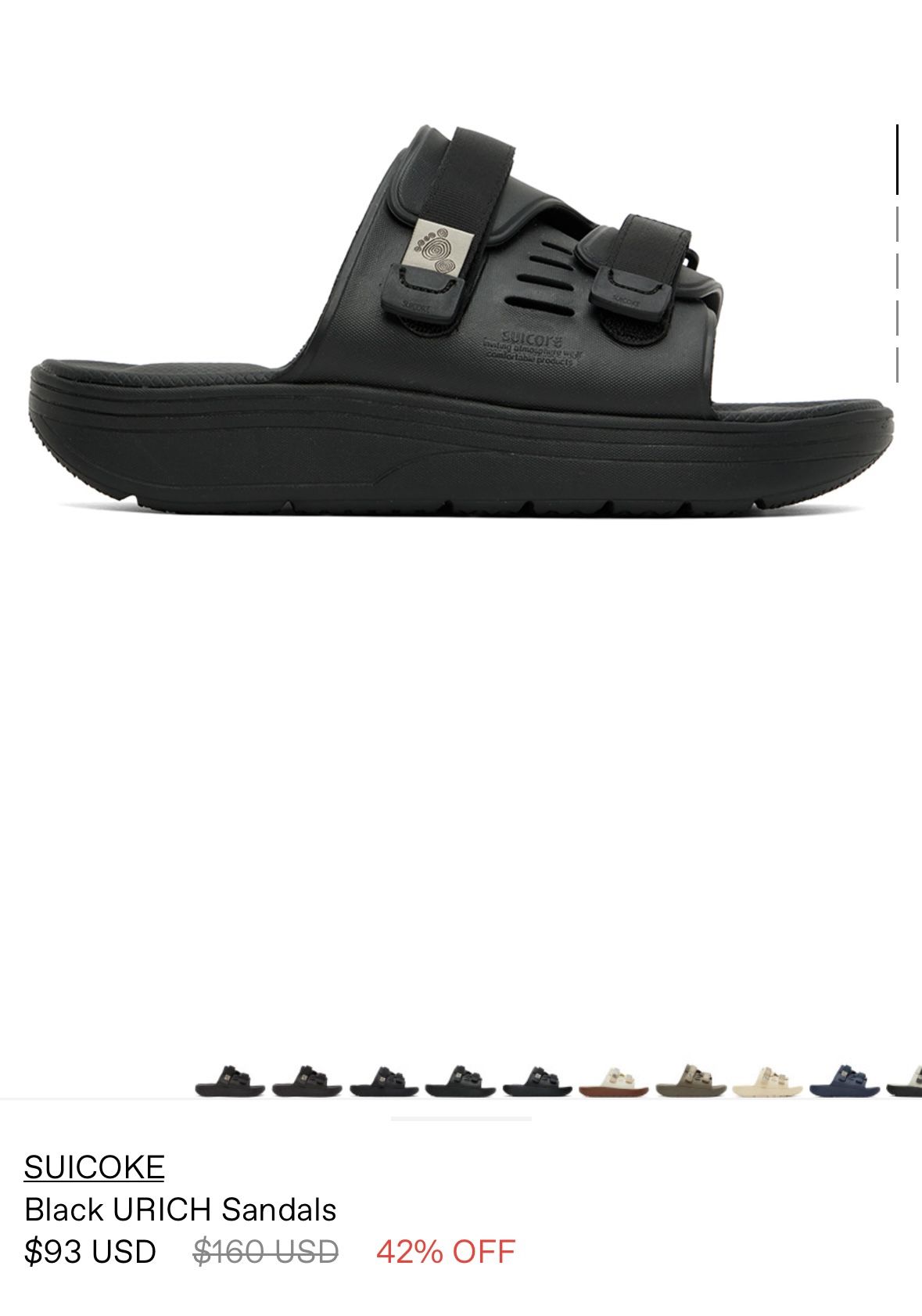 Suicoke Size 9 Black Sandals Brand New