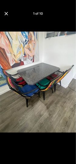 Custom marble table with built in safe and 4 chairs