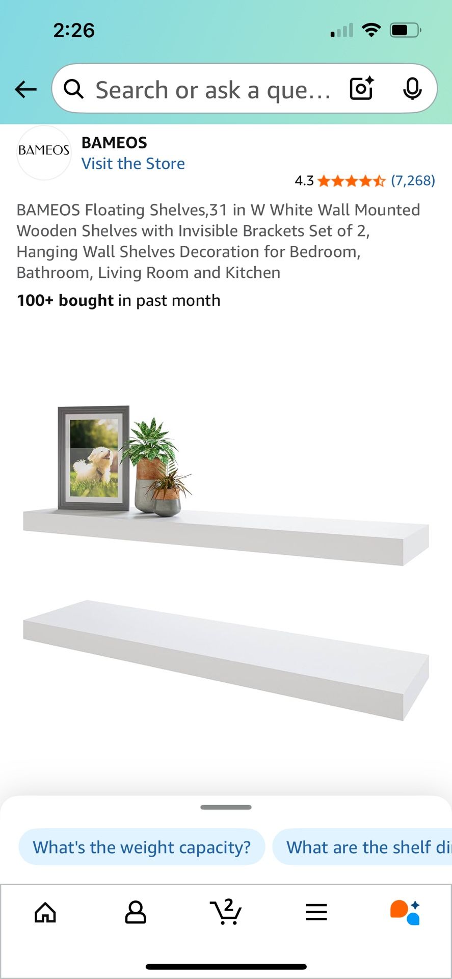 2 White Floating Shelves New In Box