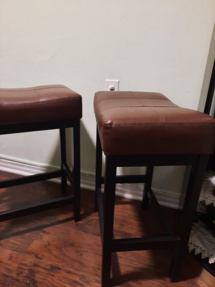 Bar Stools Leather Brown Set Of 2