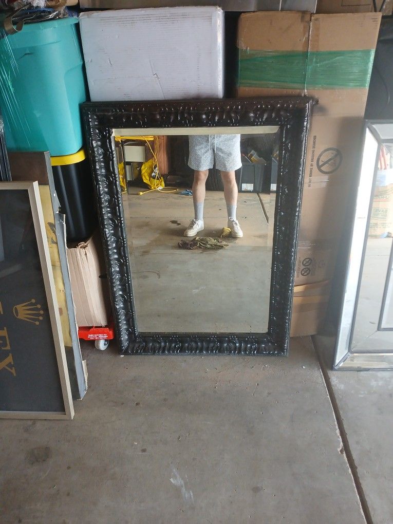 Large Antique Mirror Black Frame