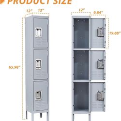 π₯¨12βD x 12βW x 66βH  Metal Locker 3 Doors Storage Shelves Locker, Gray&White for Employees Workers