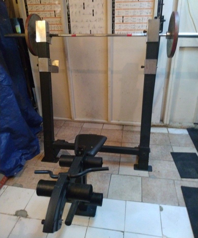 Vintage Custom Olympic Squat Bench Station With Weights