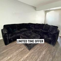 Black Corduroy Chenille 4 Pc Sectional Sofa set with Ottoman