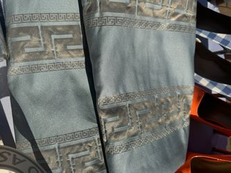 1 Pair Turquoise With Gold Design Curtains 