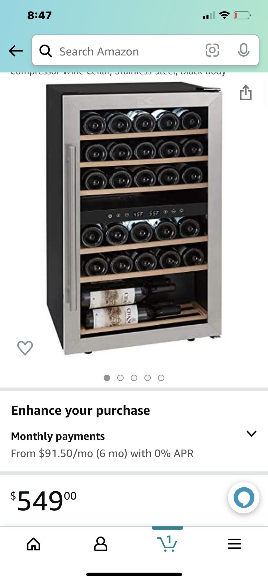 Kalorik WCL 44446 SS Cooler 29-Bottle Dual-Zone Compressor Wine Cellar, Stainless Steel, Black Body Wine, Fridge, Refrigerator , Kitchen, Bar