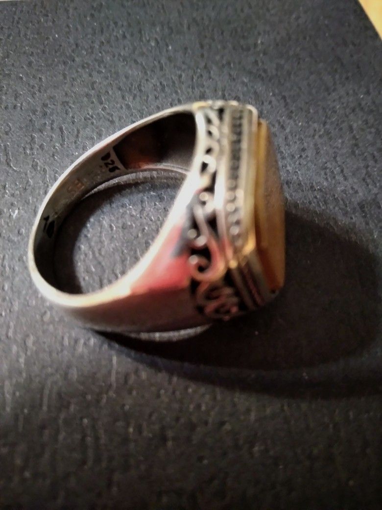 925 Silver Tiger Eye Mens Ring Size 10πππ