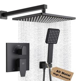 POP Sanitaryware Matte Black 10” Rainfall Shower Faucet Set- Stressed Box