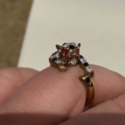 Gold Panther Ring with Red and Black Accents