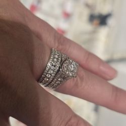 Engagement Bridal Set, 14 K White Gold, Size 7 - 2 Carats 