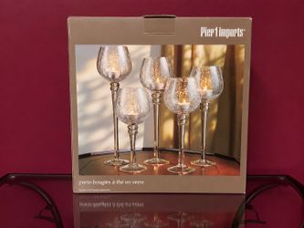 Pier 1 Imports Crackle Glass Tea Light Holders: 5 Pieces (Graduated Heights & Stemmed)