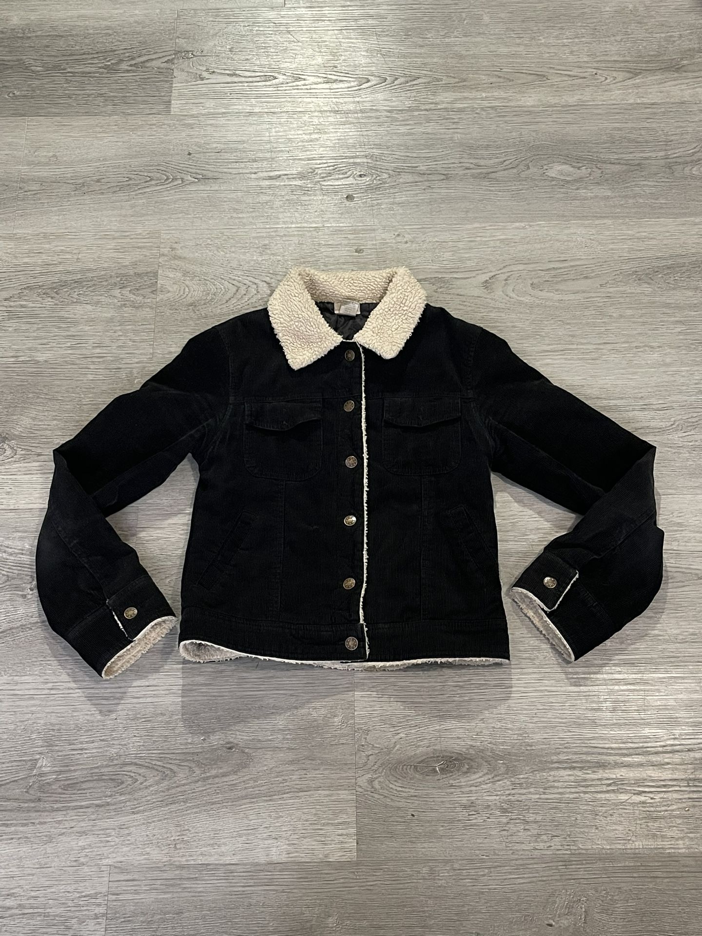Vintage 90s Women's Sherpa Lined Black Corduroy Jacket