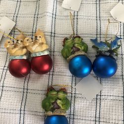 Vintage Ceramic/ Ornaments Everest Hanging Fun Pieces Set Of Six With Tags Vintage Dolphin’s Dogs And Frogs