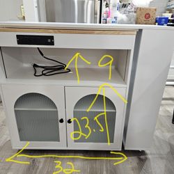NEW rolling kitchen island, expandable table top/work station, side shelves, cabinet & power outlet.