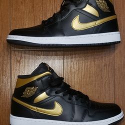 Nike Air Jordan 1 Mid Shoes Black Metallic Gold White DQ8426-071 Men's Size 10 Brand NEW *Authenticity Gurantee*
