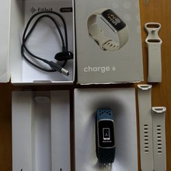 Fitbit Charge 6 Silver Case w/Porcelain White  L & S Band plus Fitbit Sport Silicone Band in Box